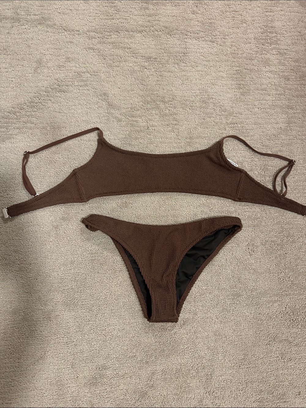 Rhythm. Brown Ribbed Scoop Bikini Set